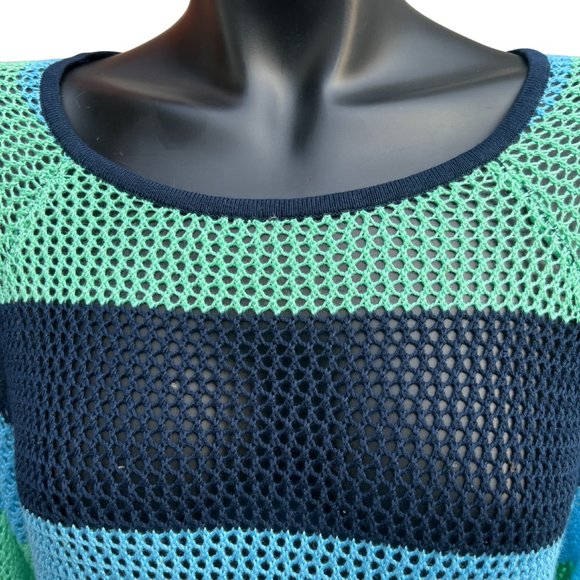 525 America Long Sleeve Rayon Striped Knit Sweater Blue & Green/Black Size XL - Picture 2 of 9